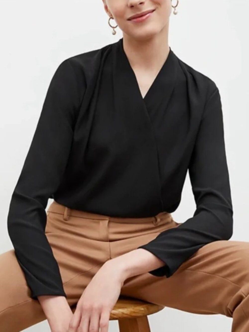 MM Lafleur The Antoinette Top Black Drape Wrap Blouse Long Sleeve Small S